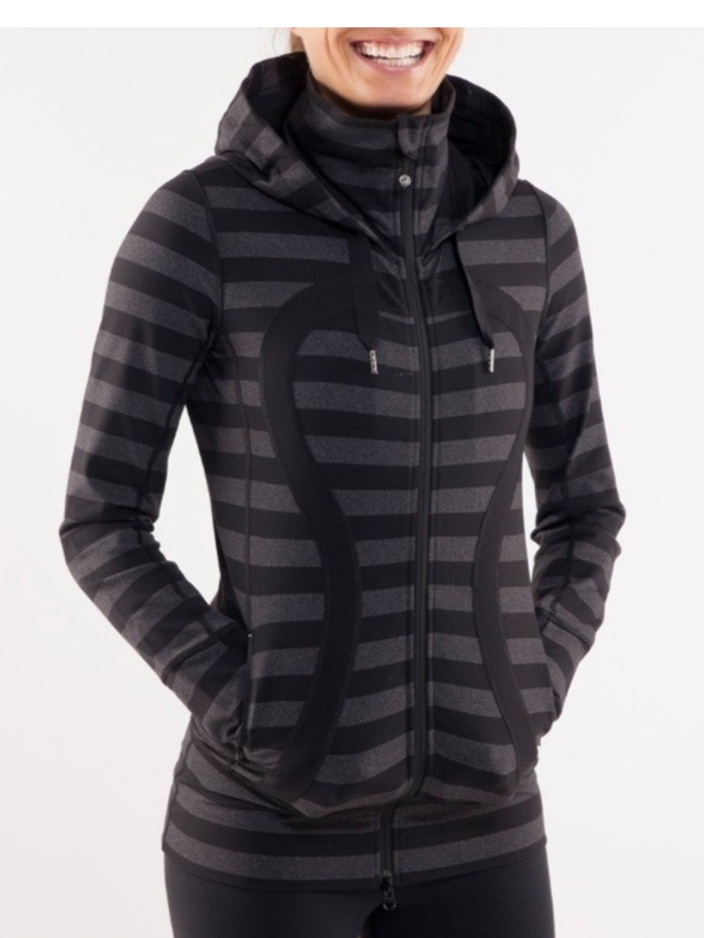 Lululemon Stride Hooded Zip Jacket Black Micro Macro Stripe Black gray eight (8)